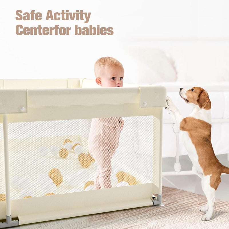 ZEEBABA Baby Playpen - 59 x 59 Inches in Beige - Image 4